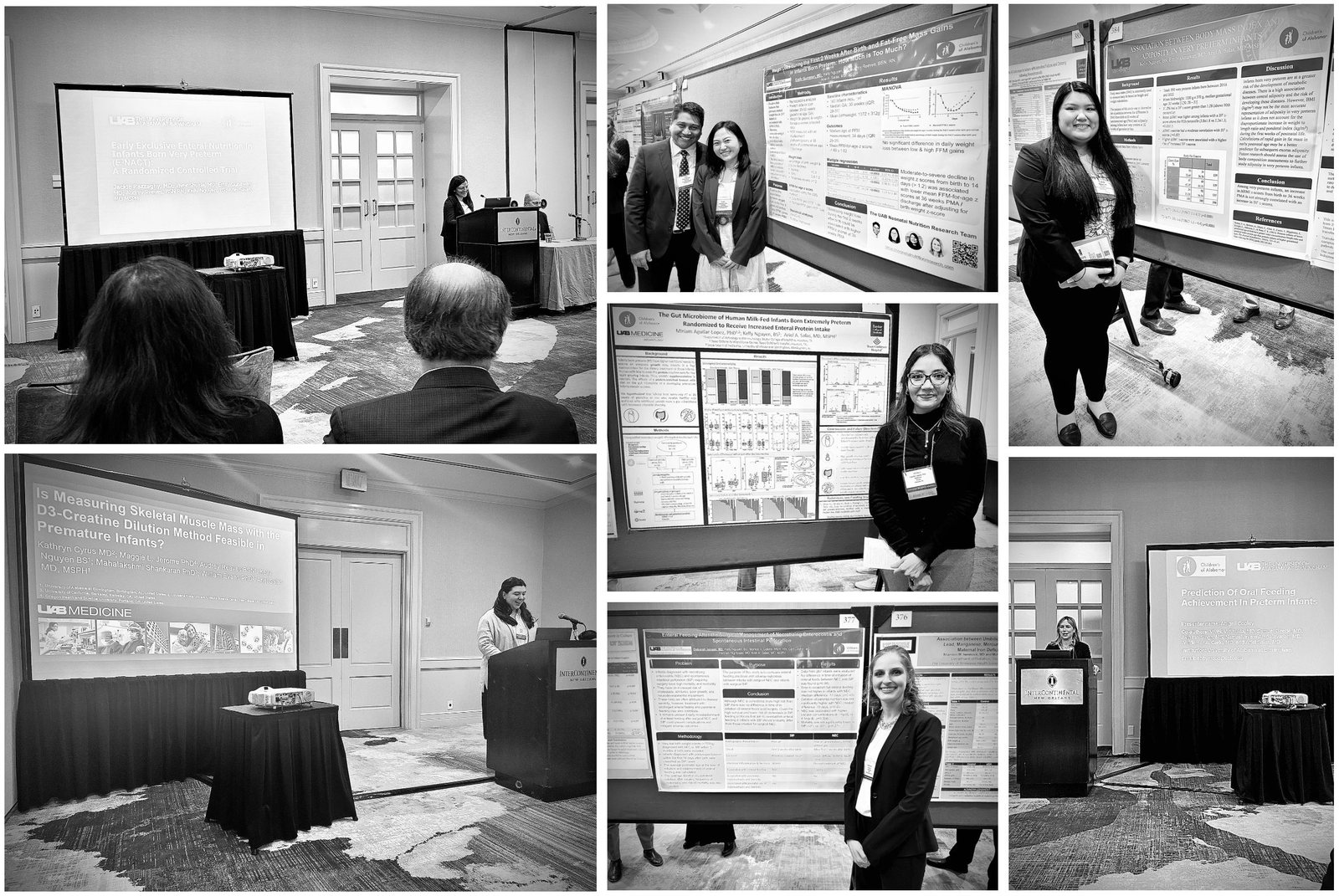 Photos of the research team presenting posters and talks at the 2023 SSPR meeting